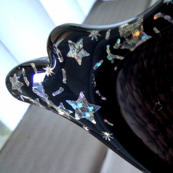 Sunglasses Black Cat Eye Retro Glitter Frame Moon Stars Smoky Lens - Picture 4 of 11